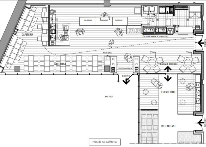 Immeuble Plaza - plans cafétéria - Architecture d'intérieur - Atelier CM