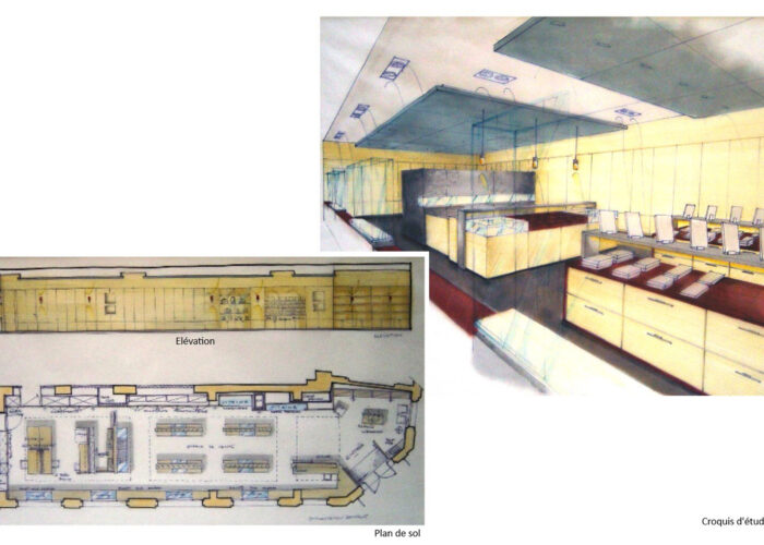 Boutique de Assemblée Nationale - Croquis d'étude - Architecture d'intérieur - Atelier CM